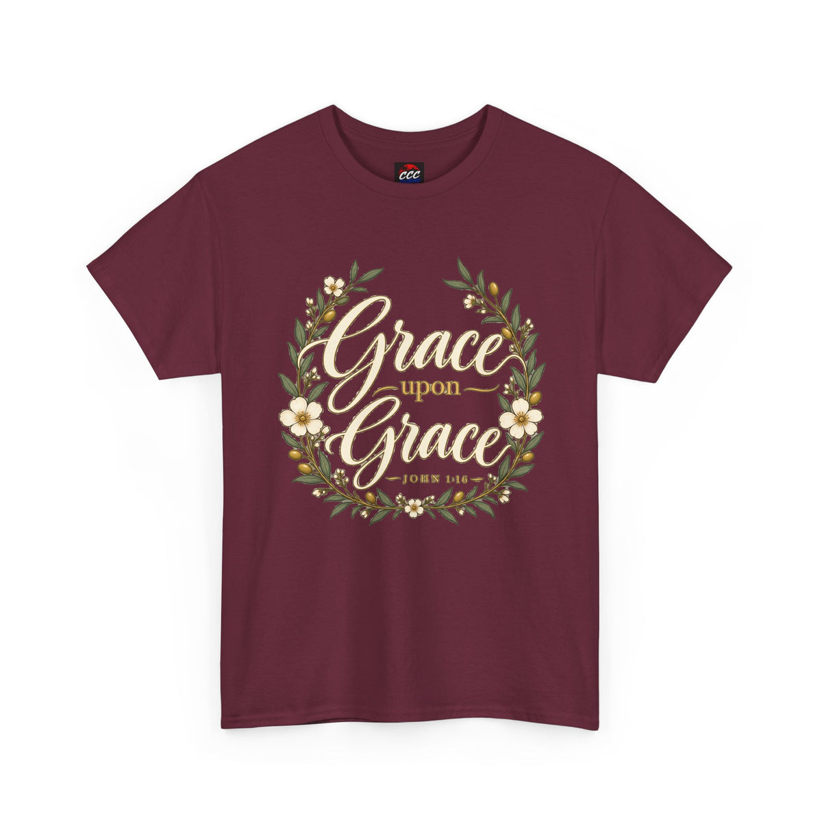 Grace Upon Grace Floral Tee — Christian Scripture John 1:16 Shirt