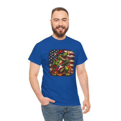 Patriotic Dinosaur Rock Graphic T‑Shirt
