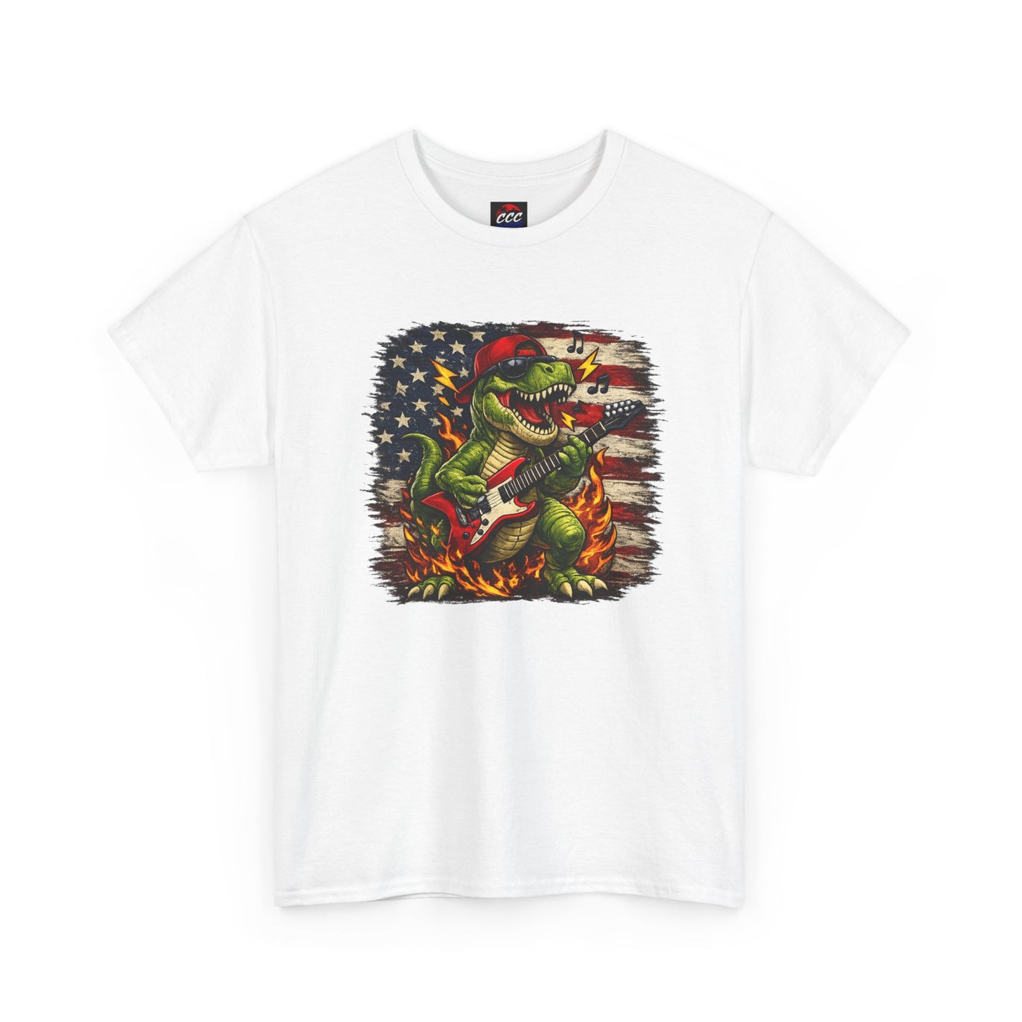 Patriotic Dinosaur Rock Graphic T‑Shirt