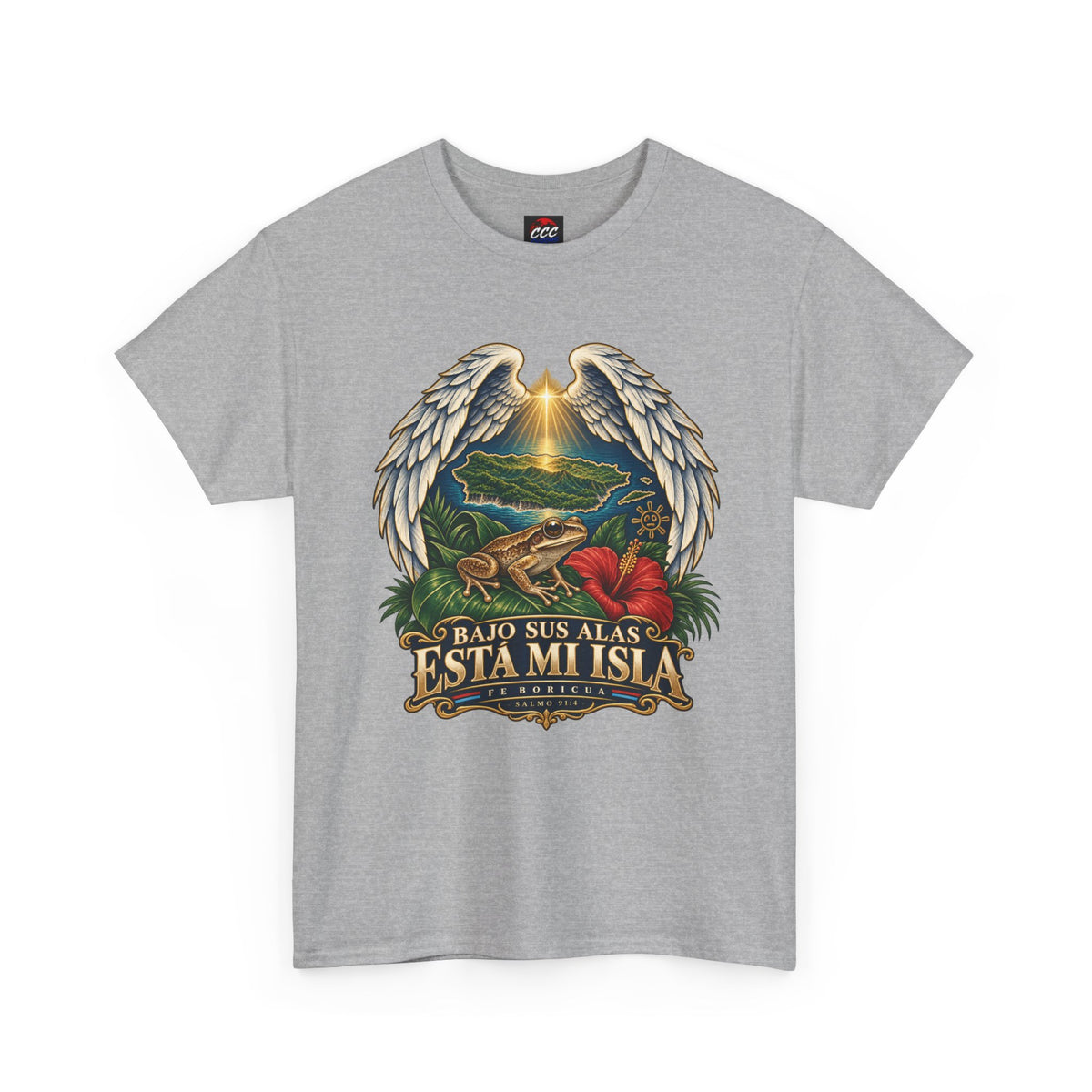 "Bajo Sus Alas Está Mi Isla" Tropical Angel Wings Tee