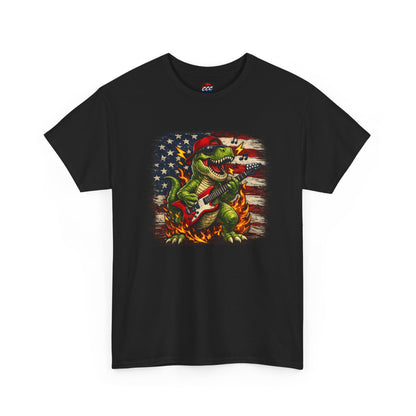 Patriotic Dinosaur Rock Graphic T‑Shirt