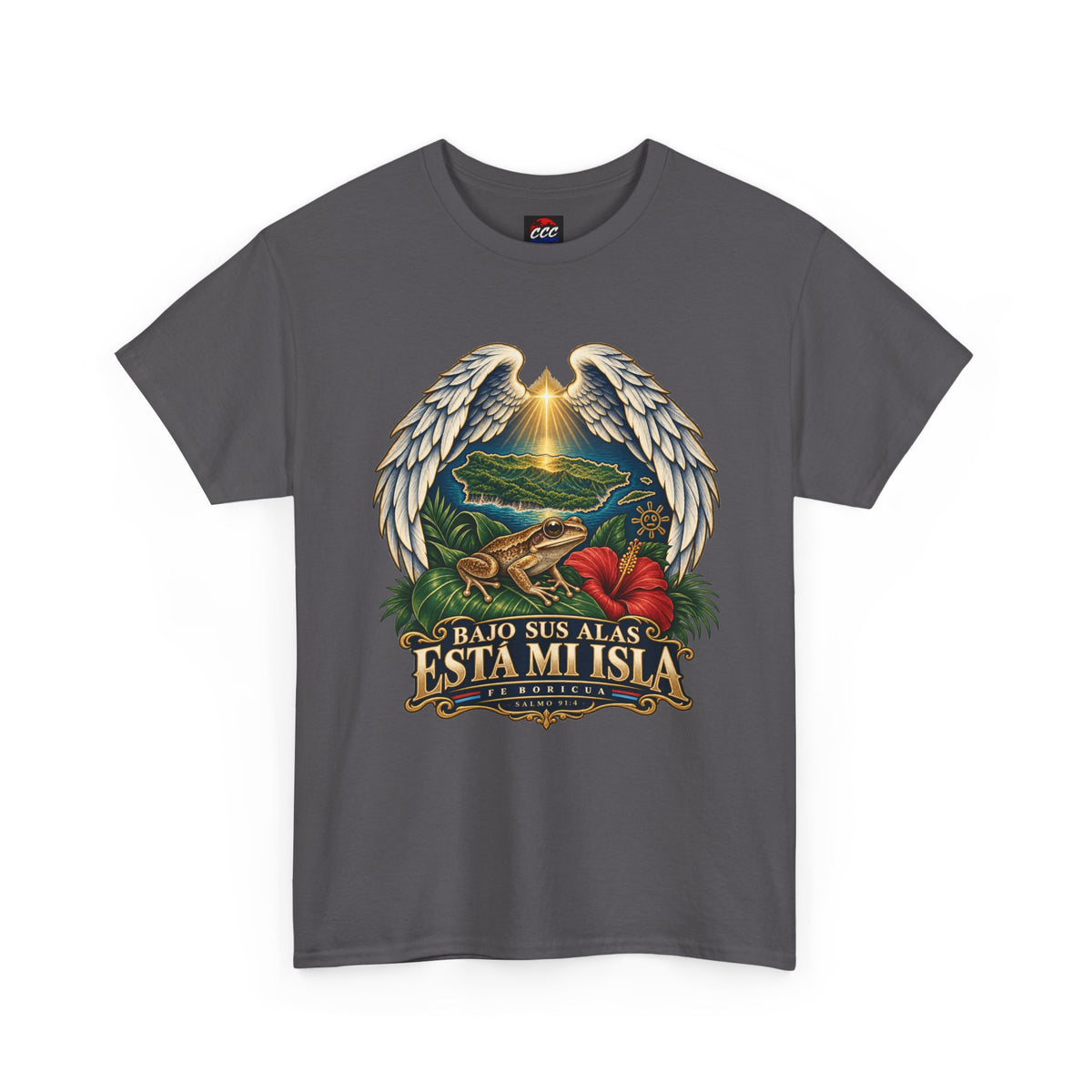 "Bajo Sus Alas Está Mi Isla" Tropical Angel Wings Tee