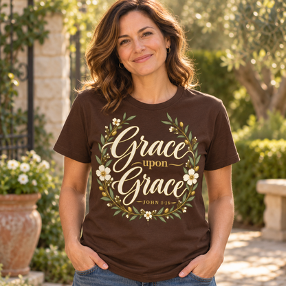 Grace Upon Grace Floral Tee — Christian Scripture John 1:16 Shirt
