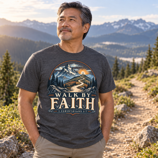 Walk by Faith Tee – Christian Inspirational Mountain T‑Shirt