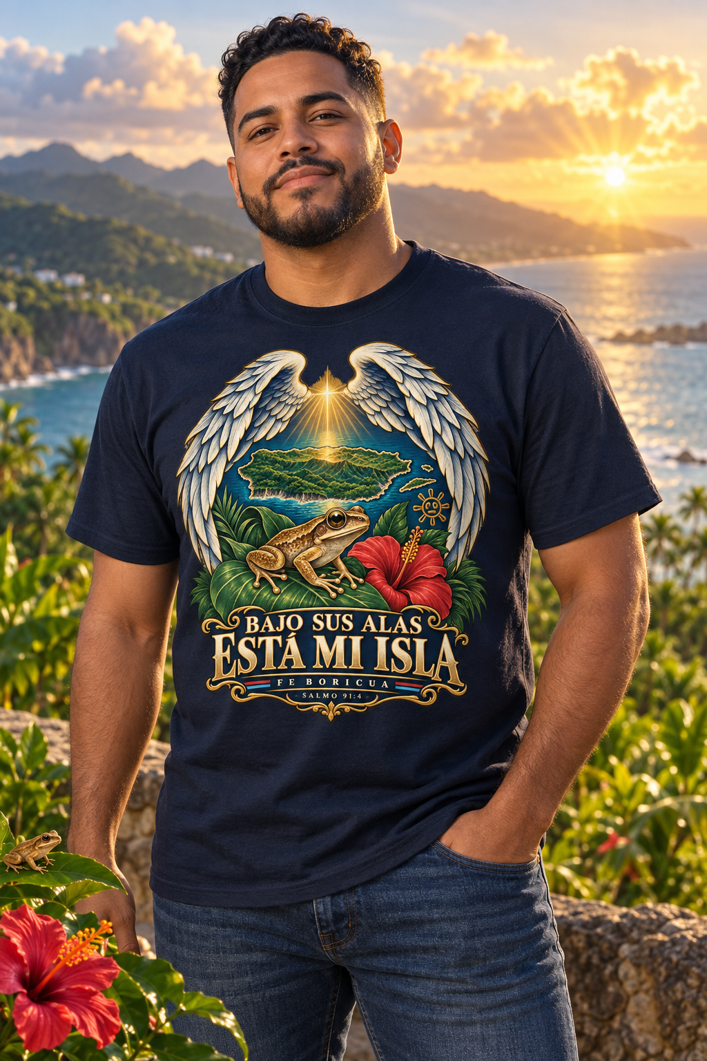 "Bajo Sus Alas Está Mi Isla" Tropical Angel Wings Tee