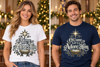 O Come Let Us Adore Him Christmas Tee