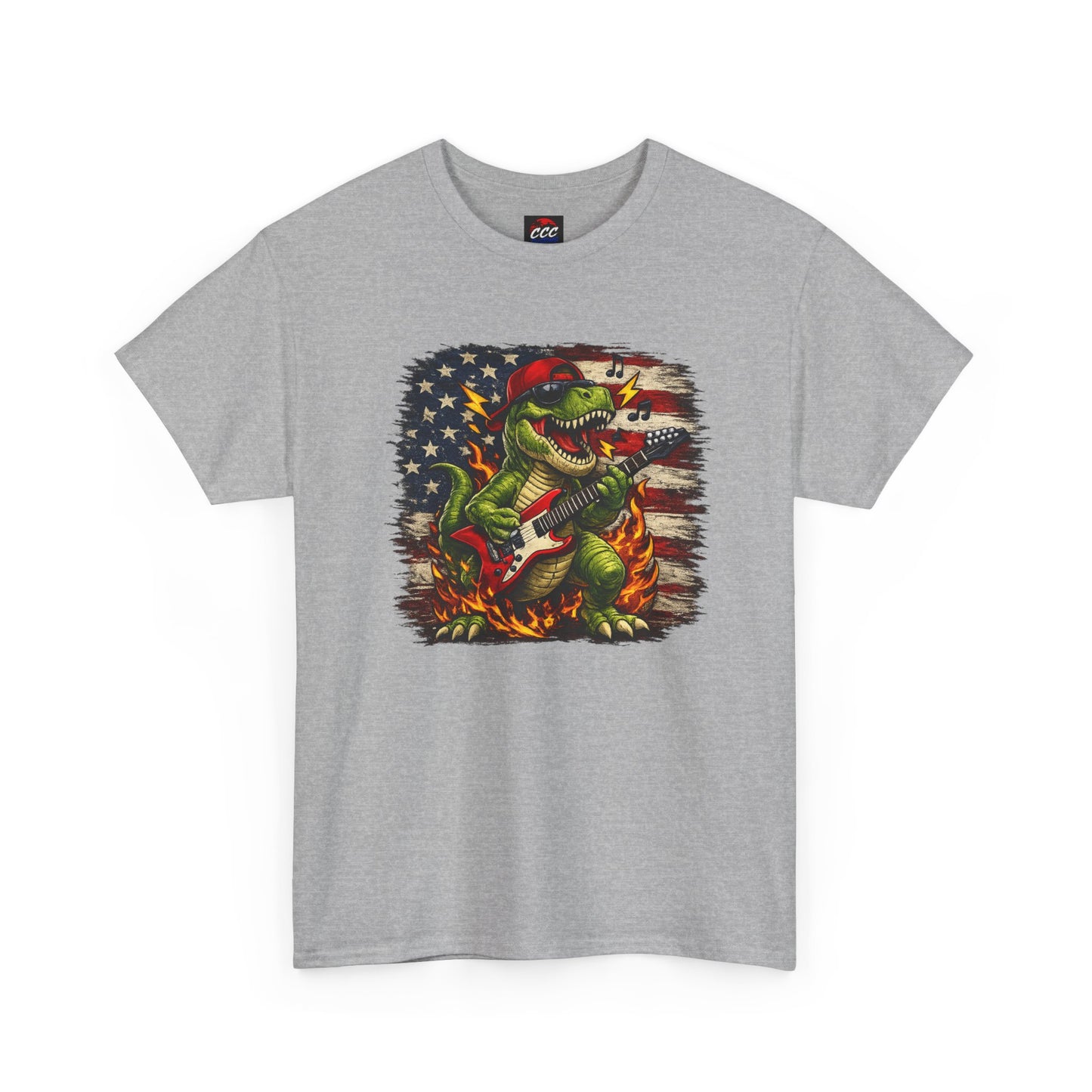 Patriotic Dinosaur Rock Graphic T‑Shirt