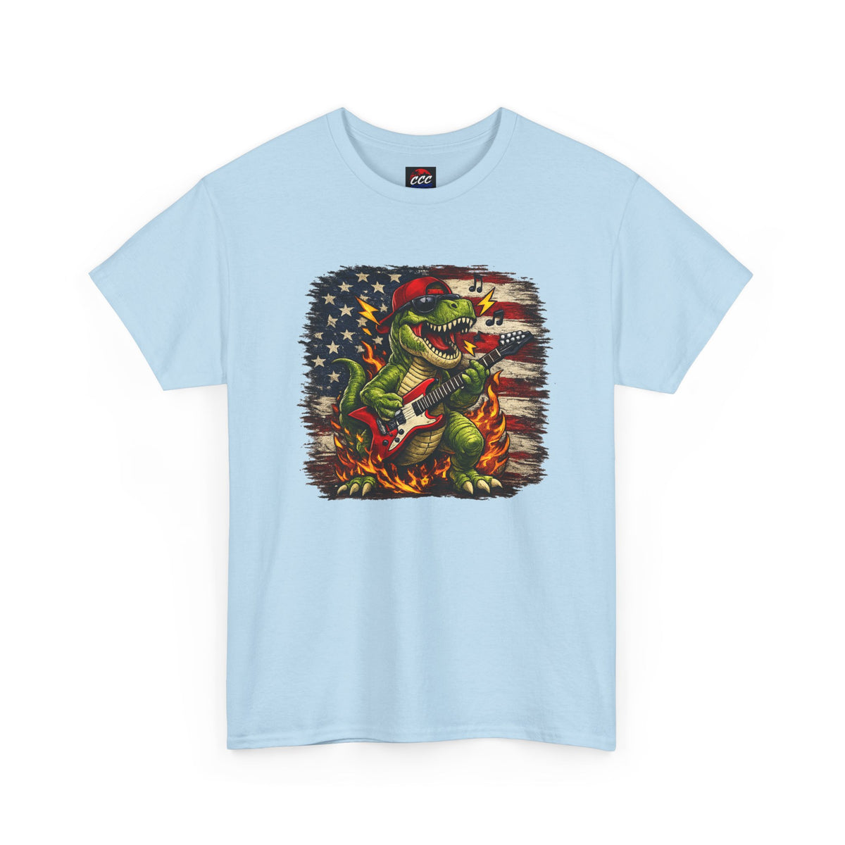 Patriotic Dinosaur Rock Graphic T‑Shirt