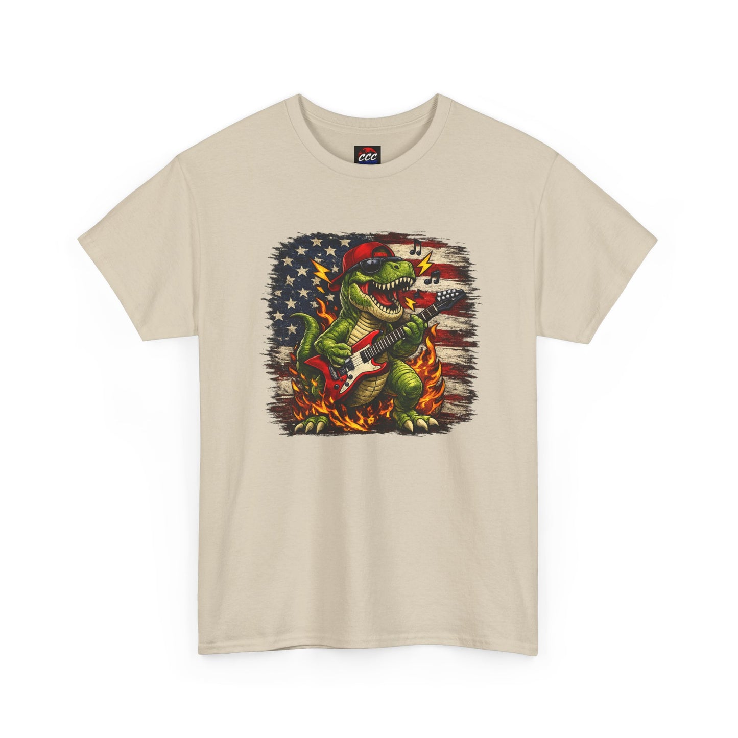 Patriotic Dinosaur Rock Graphic T‑Shirt