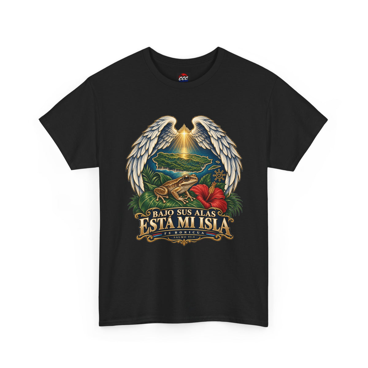 "Bajo Sus Alas Está Mi Isla" Tropical Angel Wings Tee