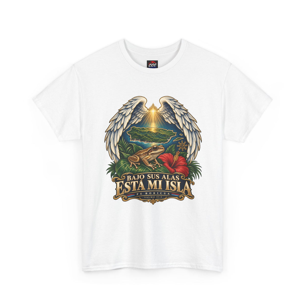 "Bajo Sus Alas Está Mi Isla" Tropical Angel Wings Tee