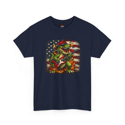 Patriotic Dinosaur Rock Graphic T‑Shirt