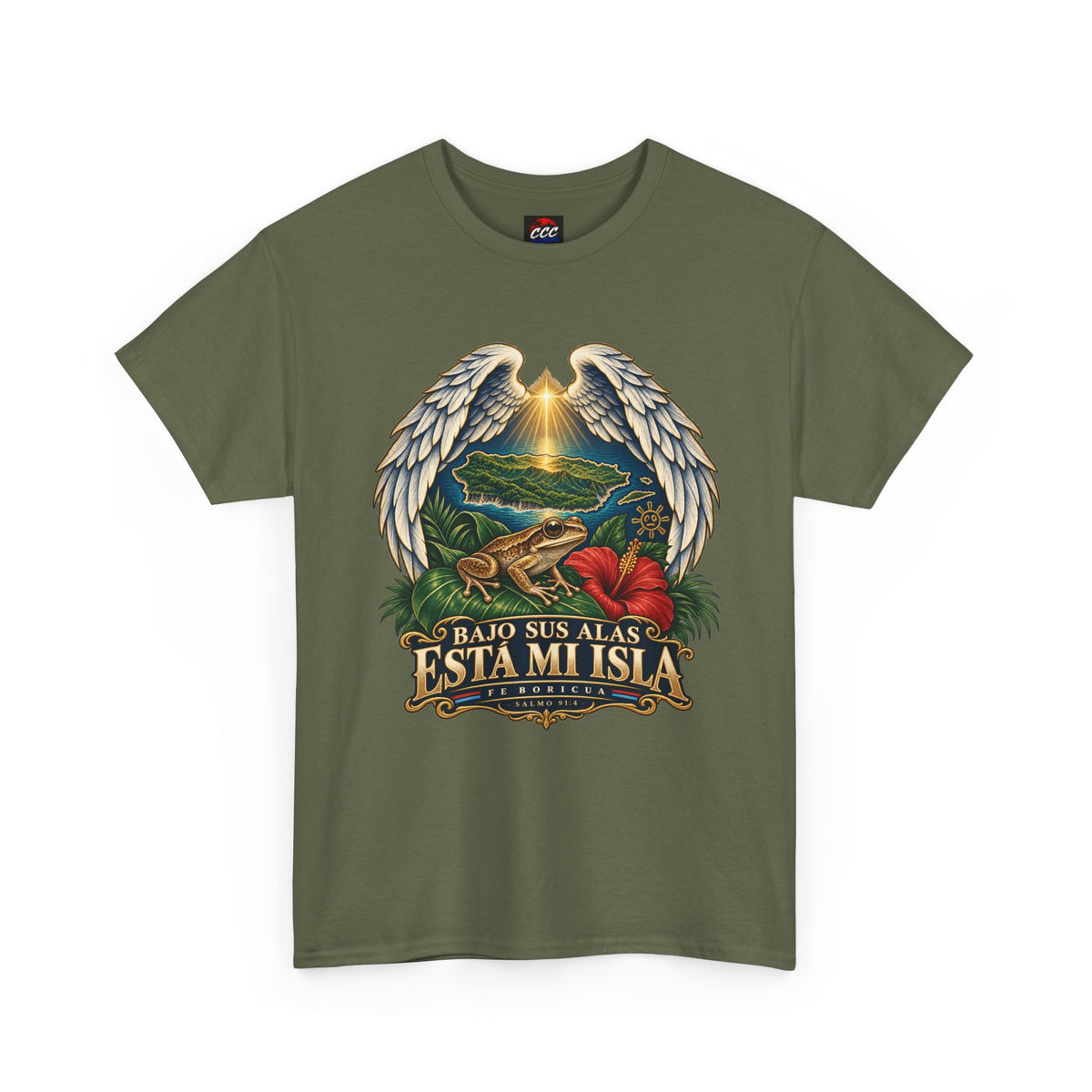 "Bajo Sus Alas Está Mi Isla" Tropical Angel Wings Tee