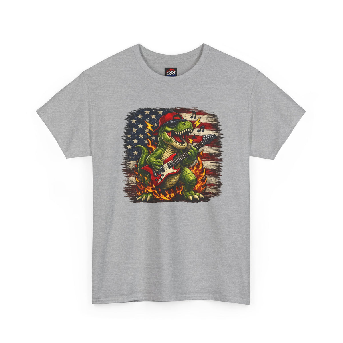 Patriotic Dinosaur Rock Graphic T‑Shirt