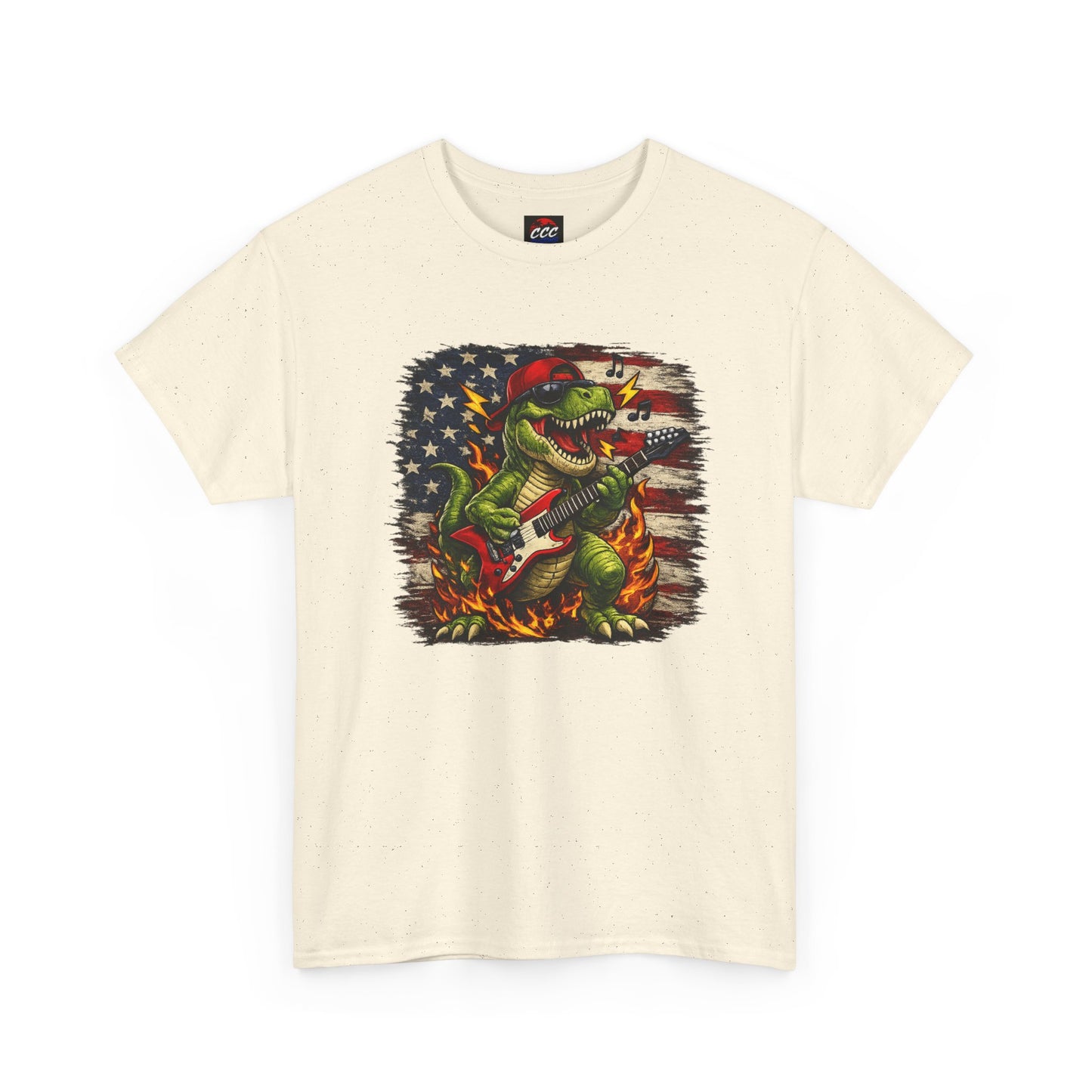 Patriotic Dinosaur Rock Graphic T‑Shirt