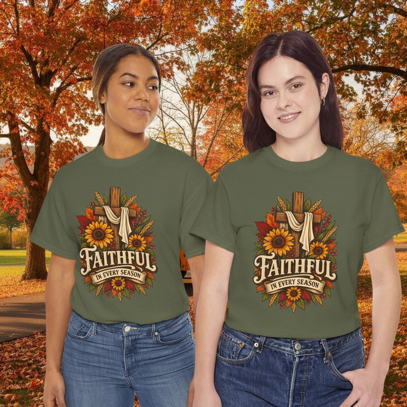 Faithful in Every Season - Models with Fall School Bus Background